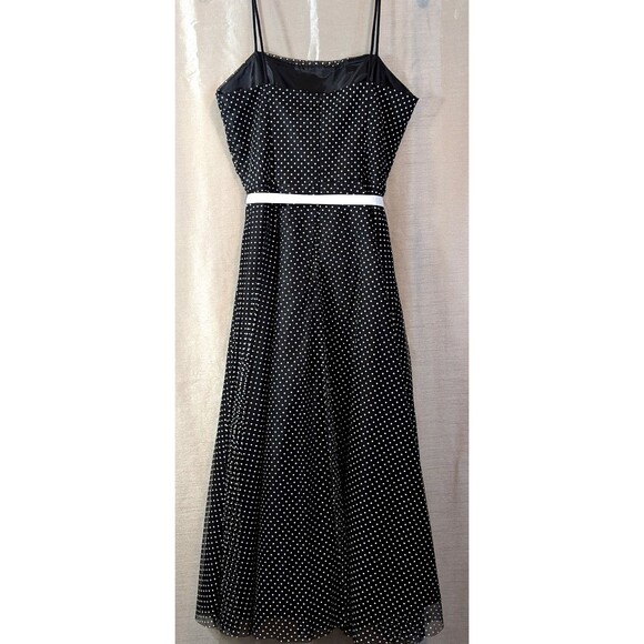 Onyx Nite Size 8 A-line Full Circle Midi 50s Dress Black White Polka Dot Prom - Picture 2 of 11